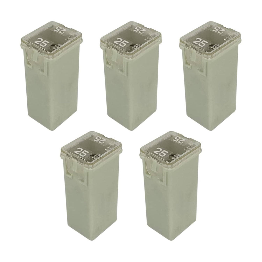5 pack J-case automotive trailer fuses, translucent body with 25A markings