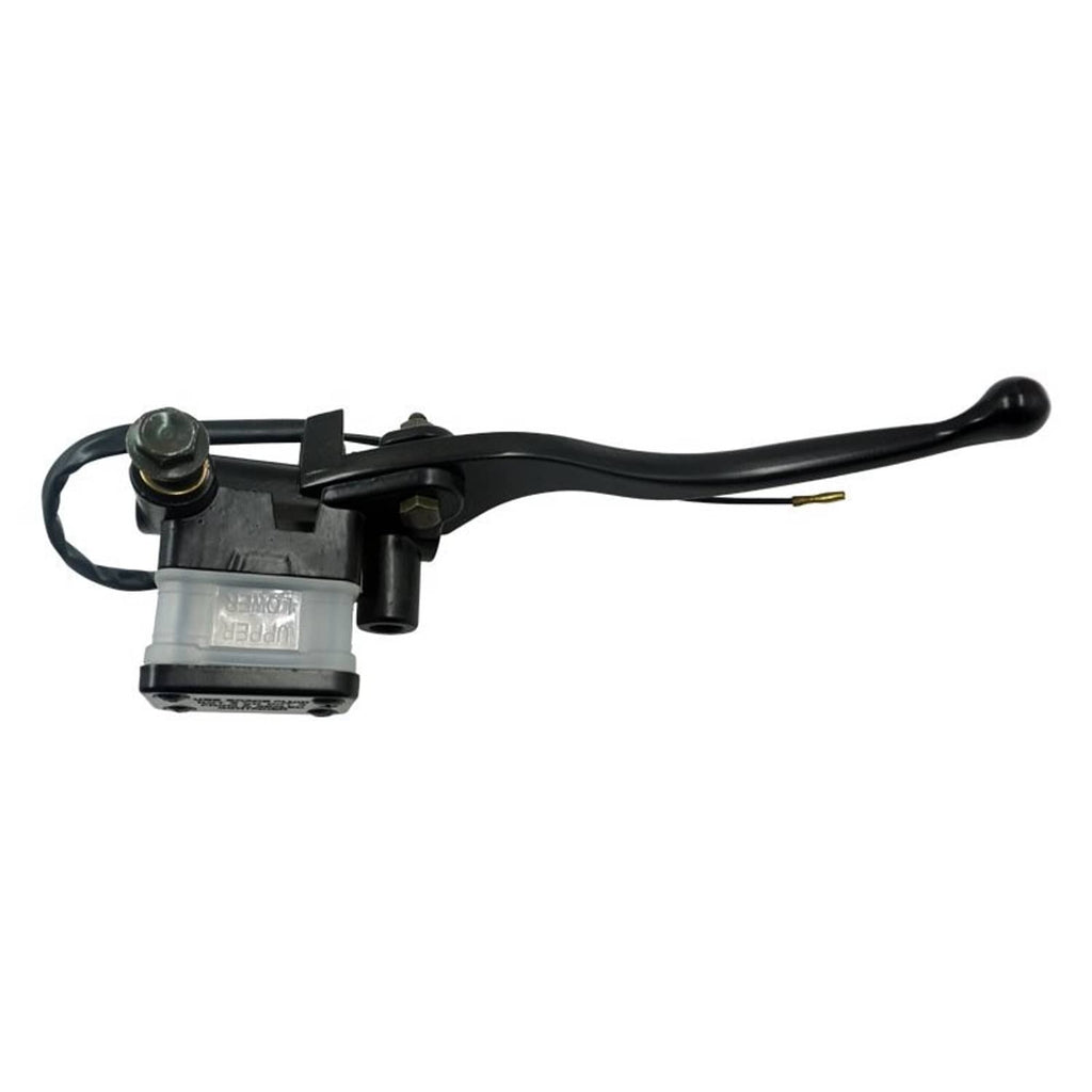 Front brake master cylinder with black mounting bracket, lever, and cable