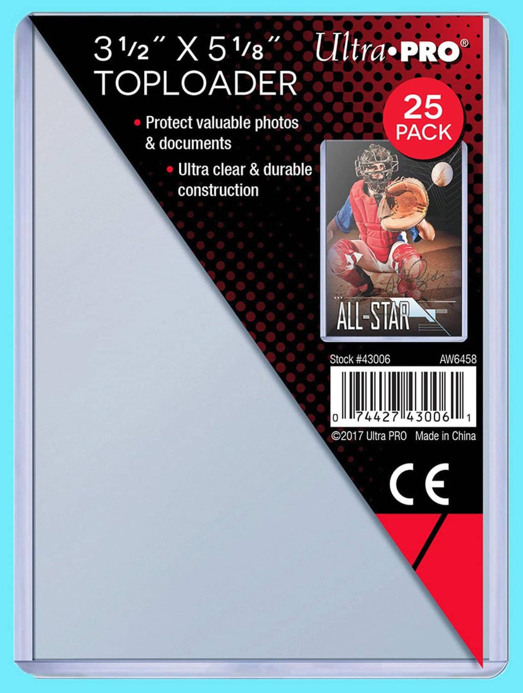 Ultra Pro card top loader 25-pack, 3 1/2 x 5 1/8, All-Star insert shown