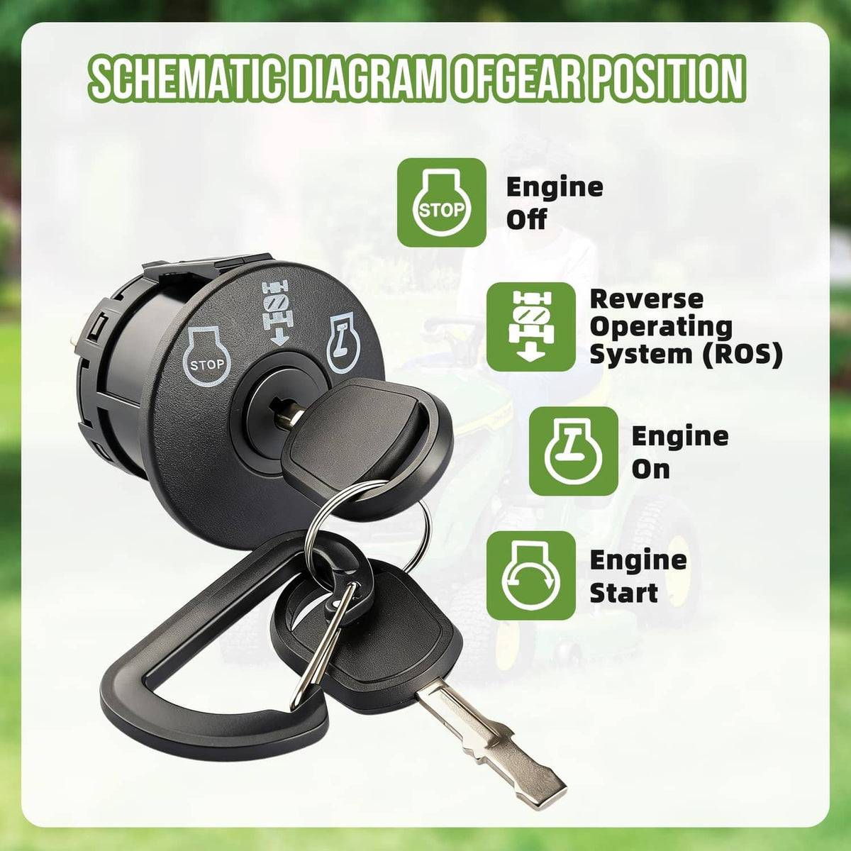 Black ignition switch with key and two matching keys