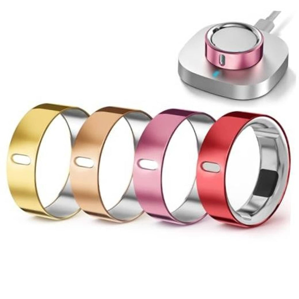 Set of four ring covers with open bands in gold, rose gold, pink, and red