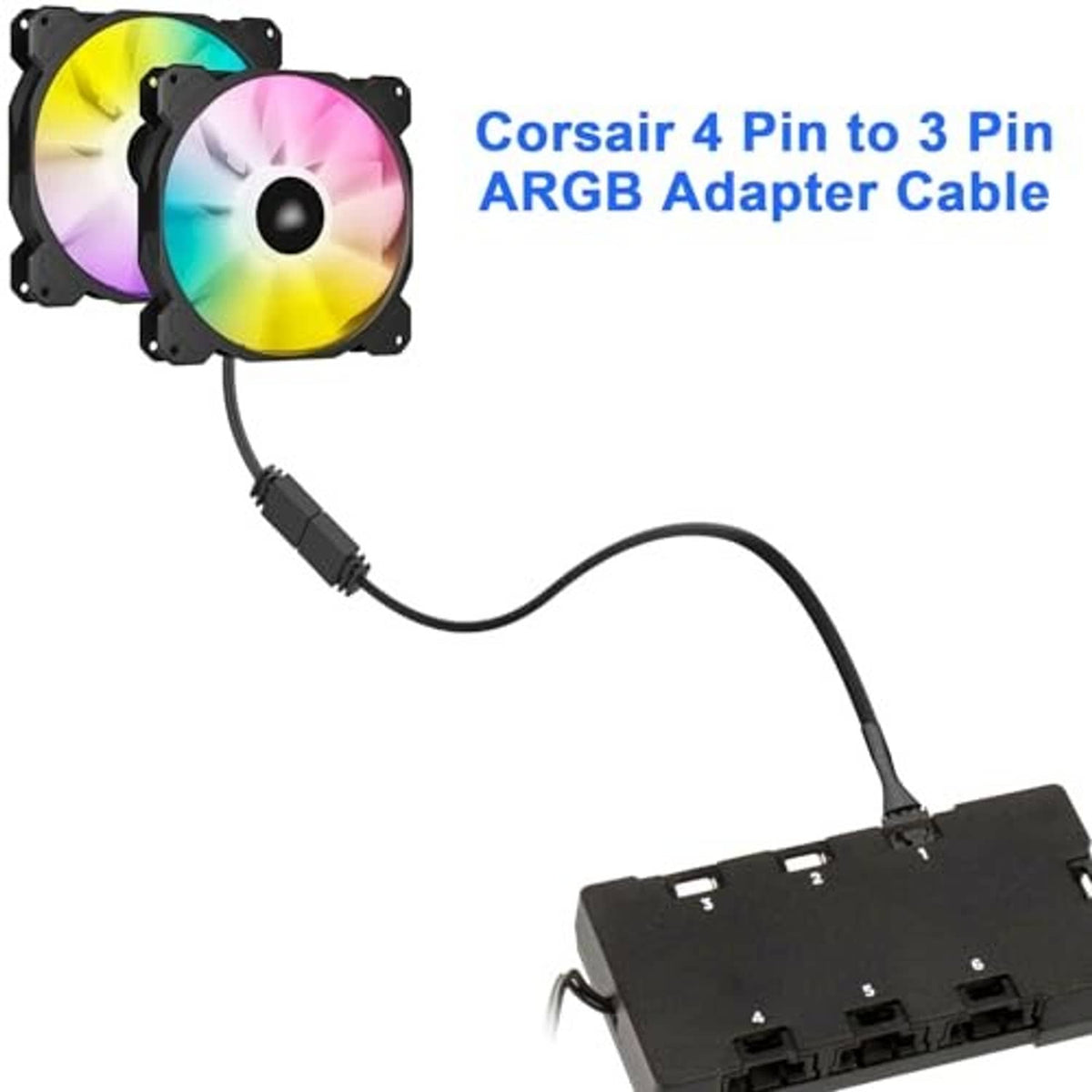 ARGB adapter cable connected between a black fan header and a control unit