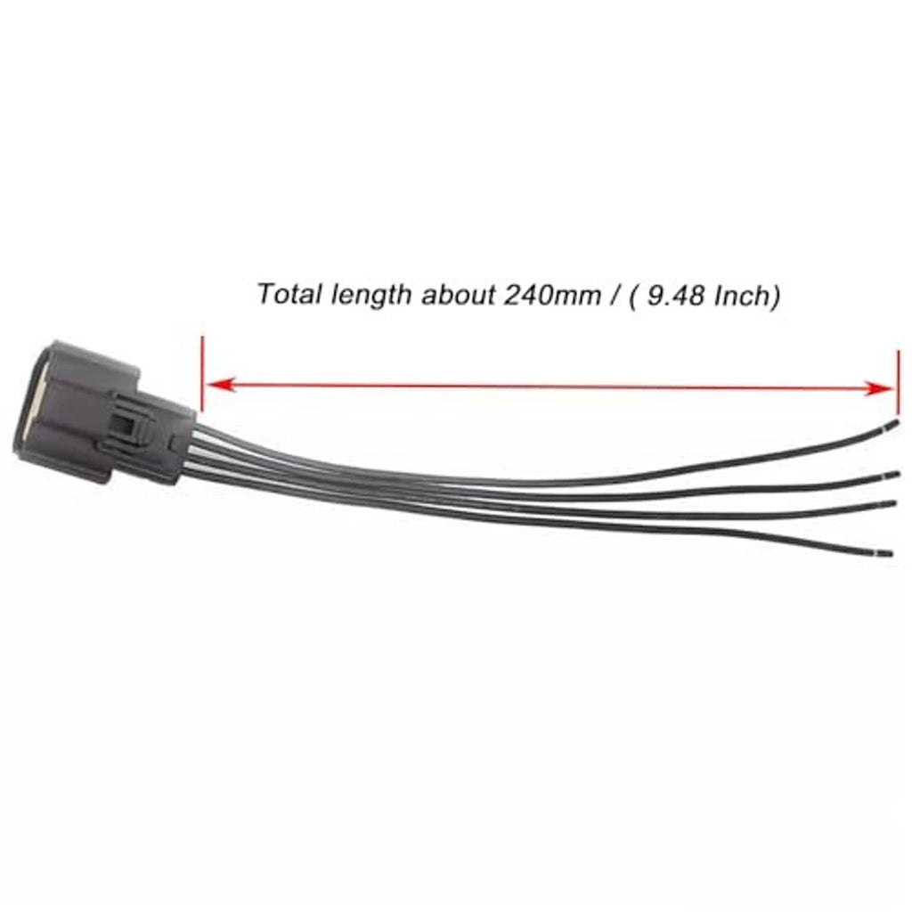 HID headlight harness pigtail with black 4-pin plug and extended cable length