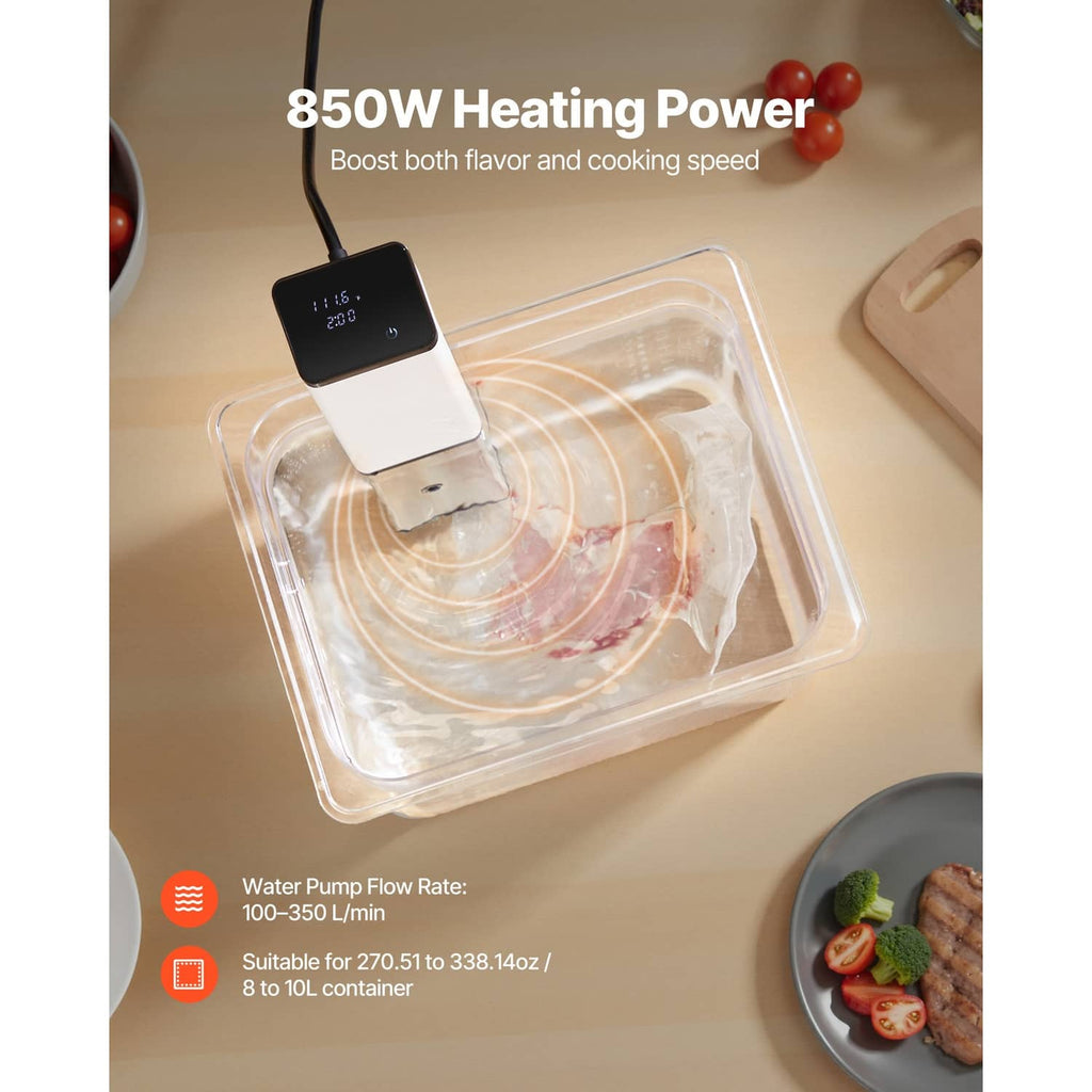Sous vide precision cooker with cable, heating in a sealed water container