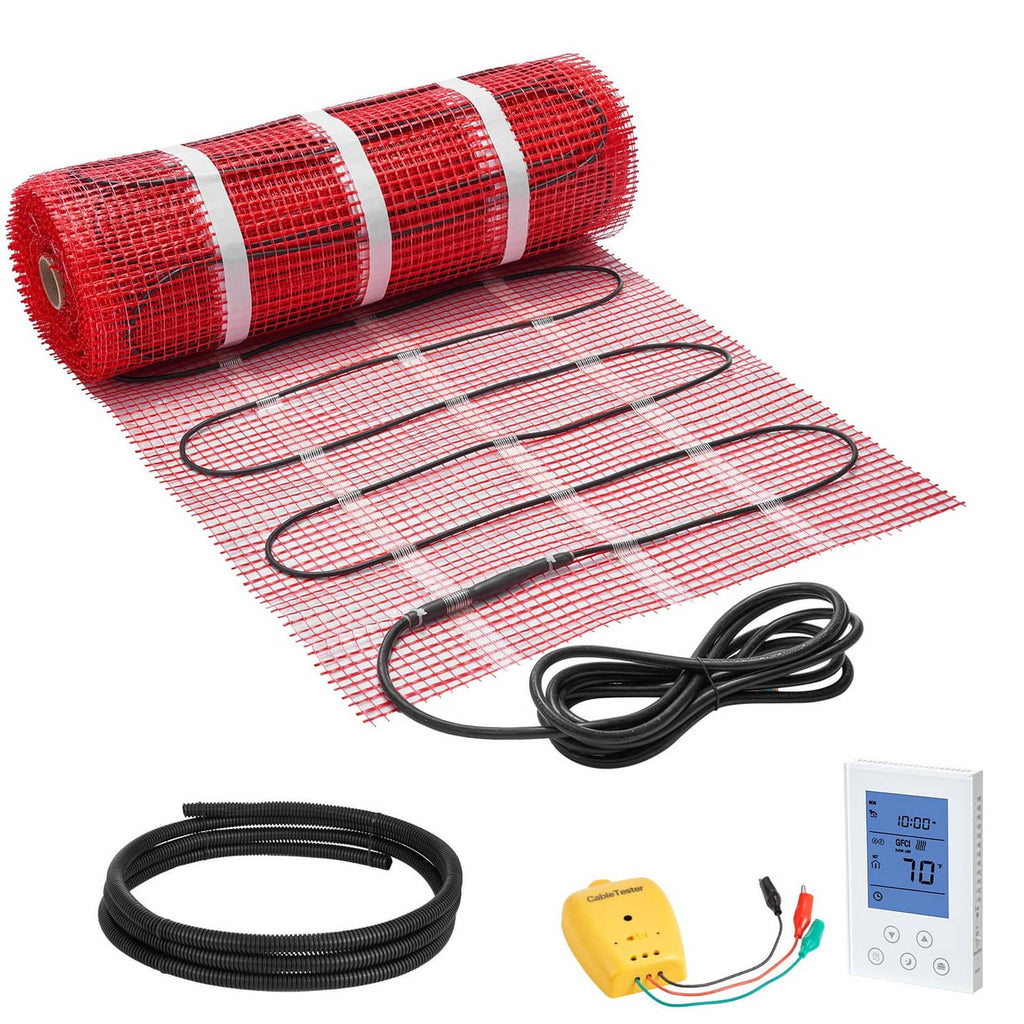 Self-adhesive electric radiant floor heating mat roll with red mesh and black cable