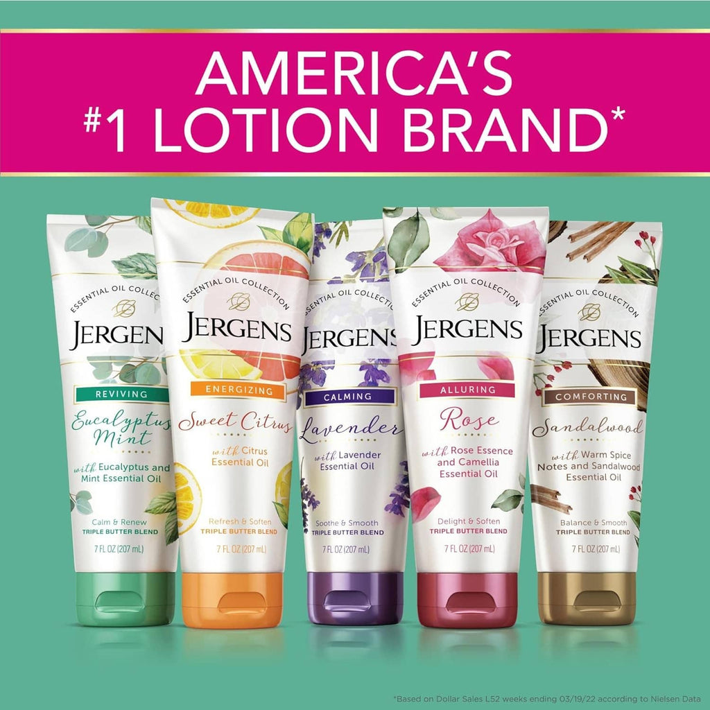 Assorted Jergens body butter tubes lineup, colorful caps and labels.