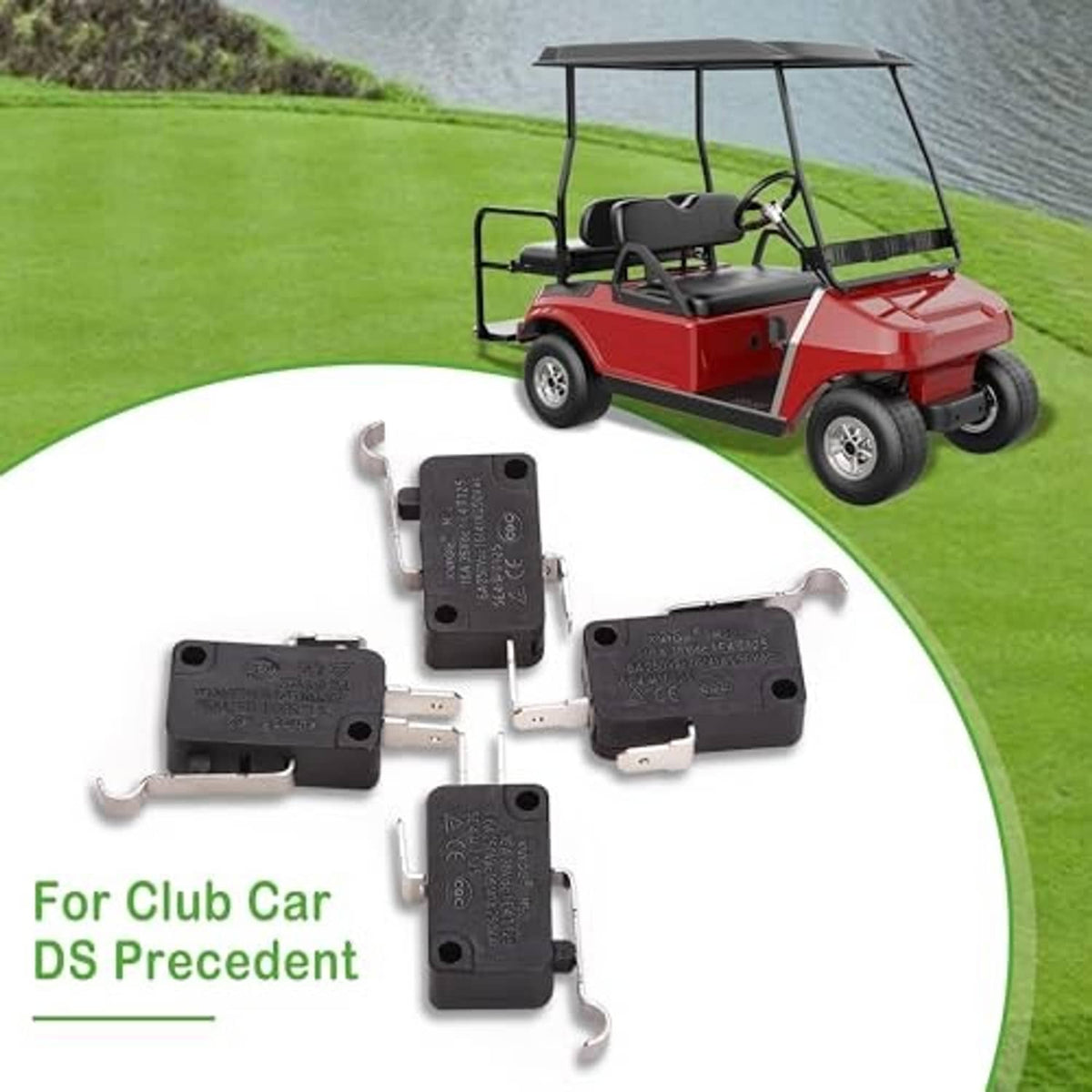 Black micro switches with silver blade terminals and actuator lever, for Club Car DS