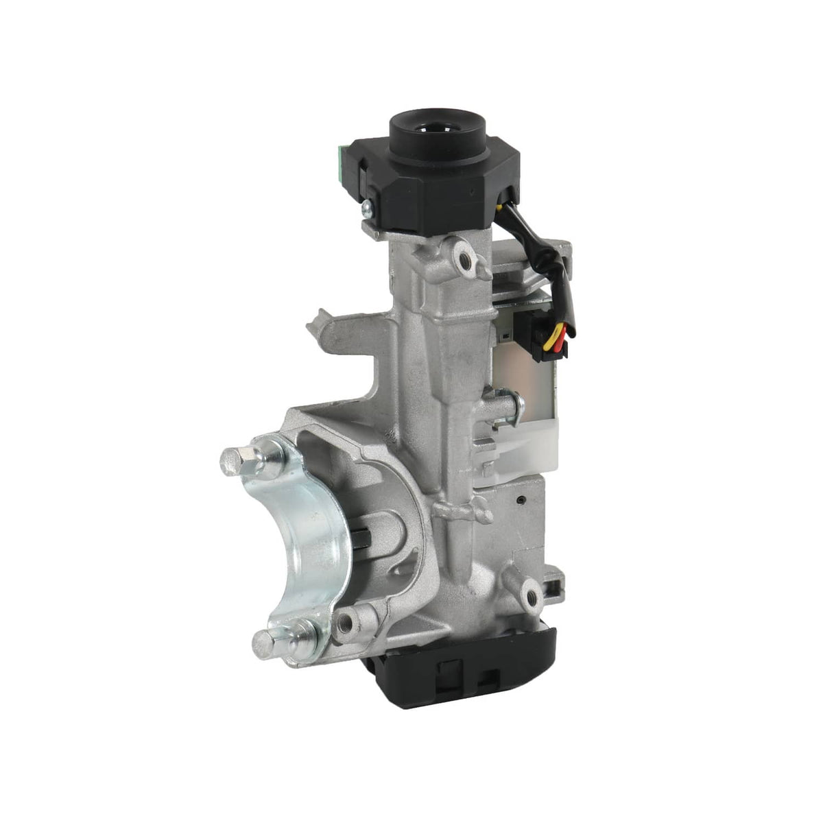 Ignition switch lock cylinder with mounting bracket, silver body and black base