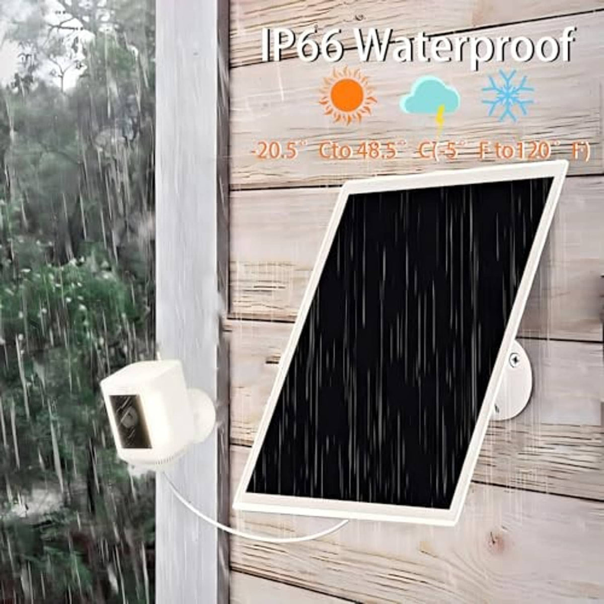 10W solar panel charger wall-mounted outdoors with waterproof panel and white cord