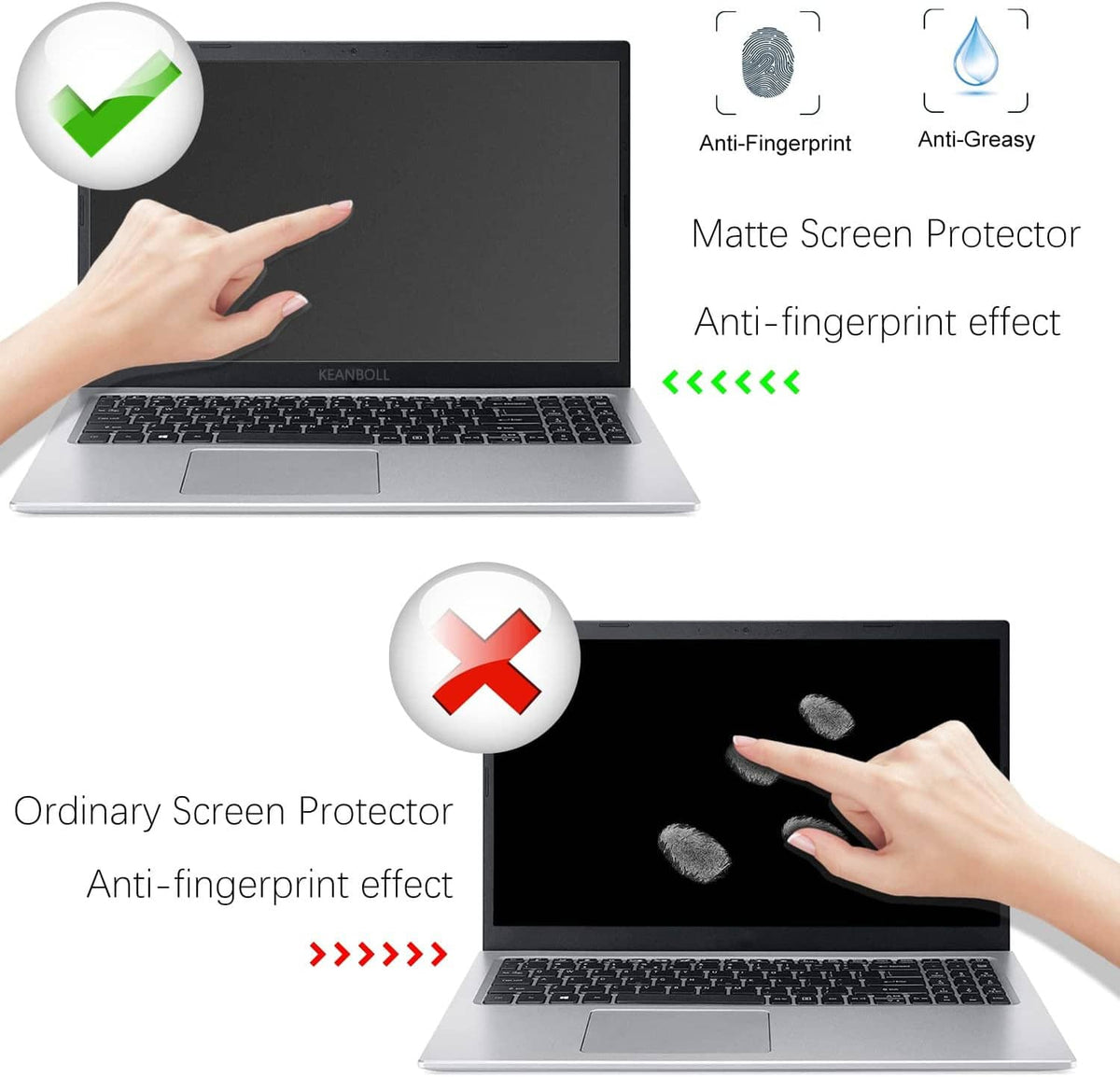 Matte anti-glare screen protector with anti-fingerprint resistance on laptop screen.