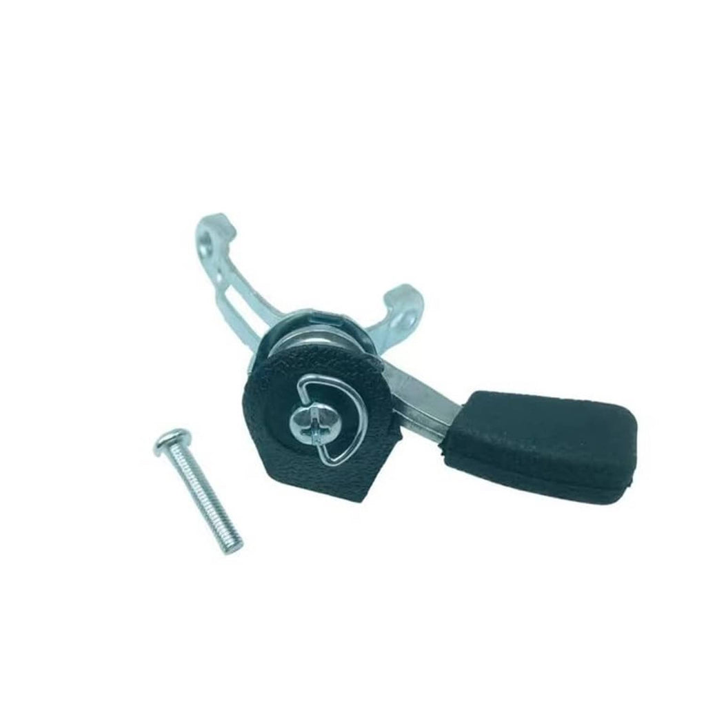 Black thumb throttle lever with dark rubber grip and silver mounting screws