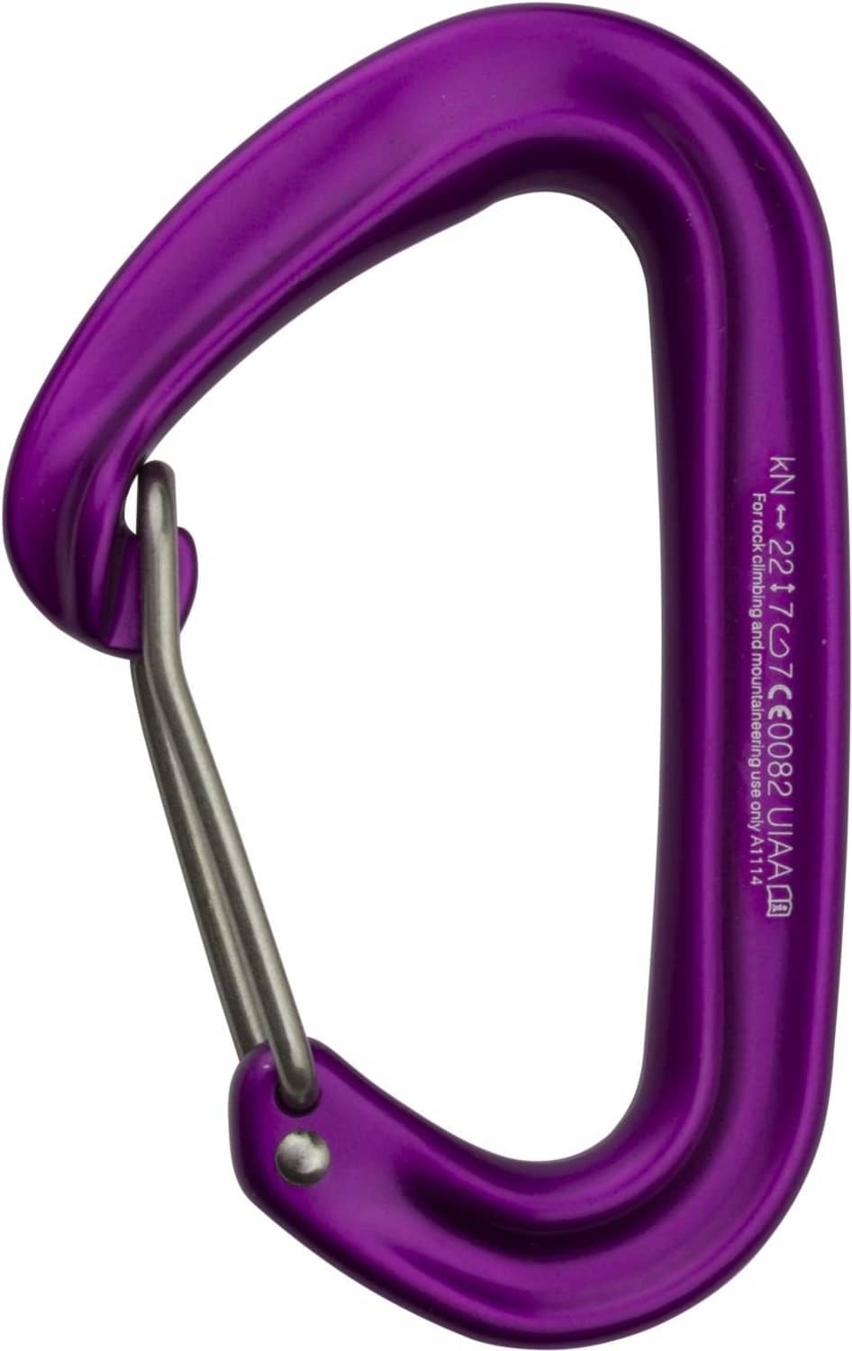 Metolius FS Mini climbing carabiner, purple hot-forged body with gate markings