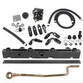 K-series fuel line system kit with black fuel rail, braided hoses, fittings, gauge, regulator