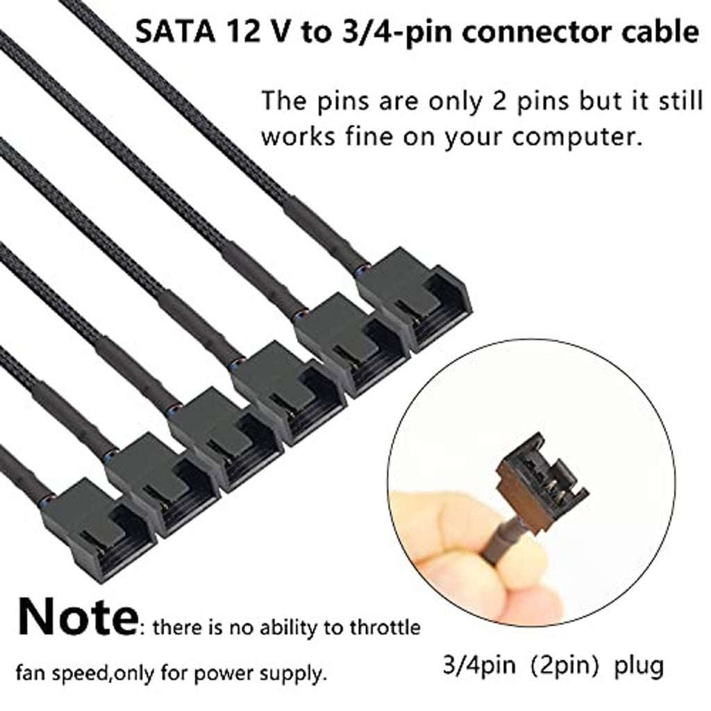 SATA-to-3/4-pin style fan power splitter cable with 2-pin compatible plugs