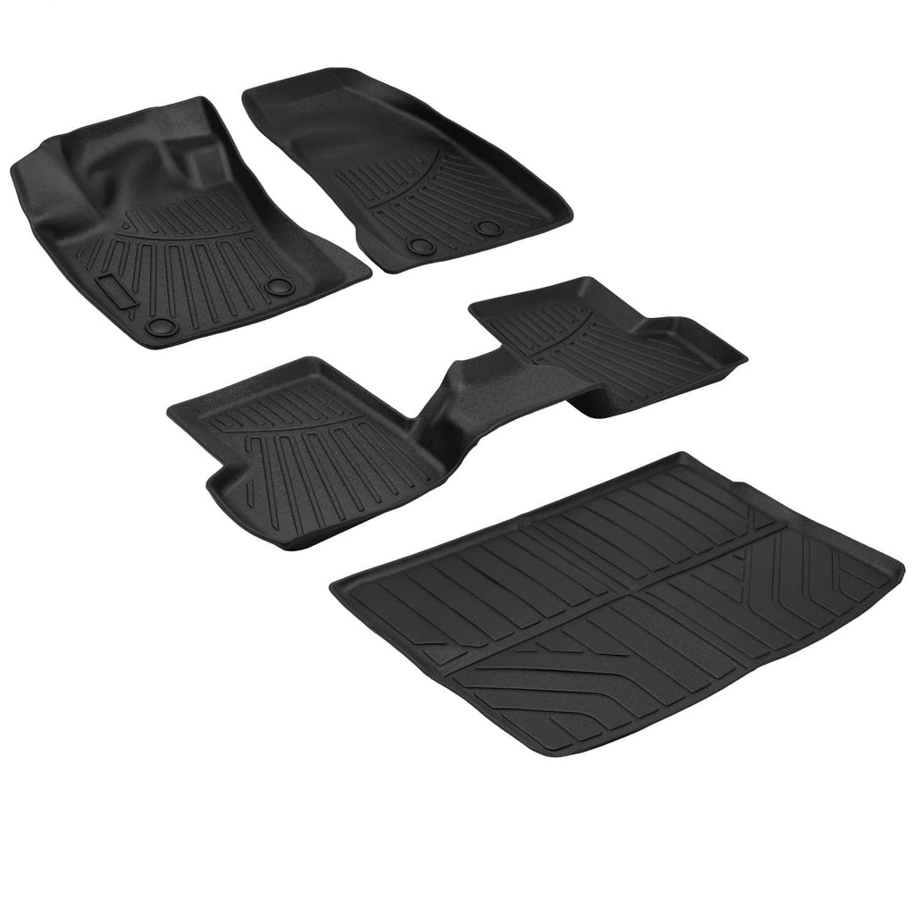 Black TPE floor mat set with four mats and one trunk cargo liner, side view