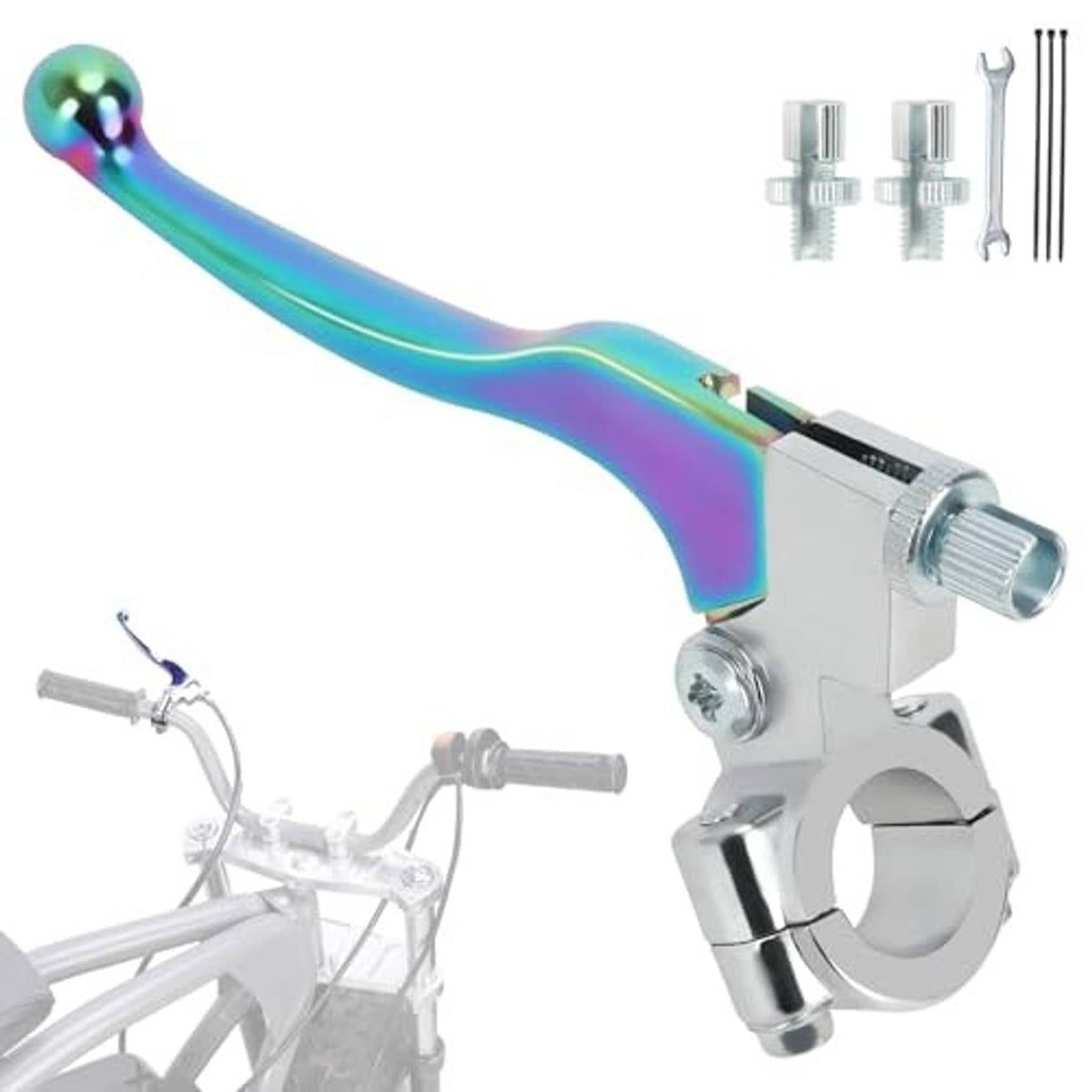 Rainbow clutch lever assembly with silver mount and textured rainbow handle