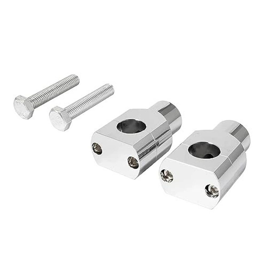 Silver handlebar mount clamp adaptors with two bolts, dual mounting heads