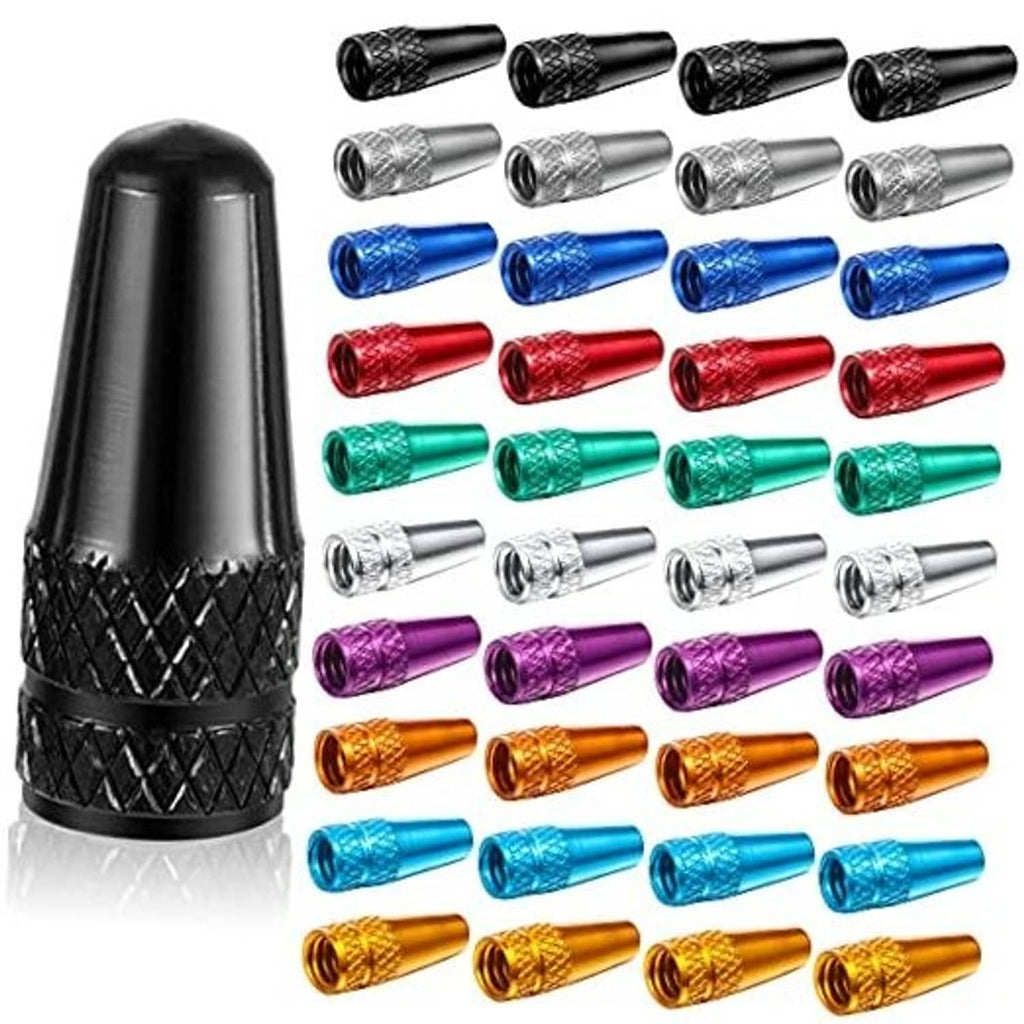 Rocket-style Presta valve cap, glossy black with diamond knurled grip band