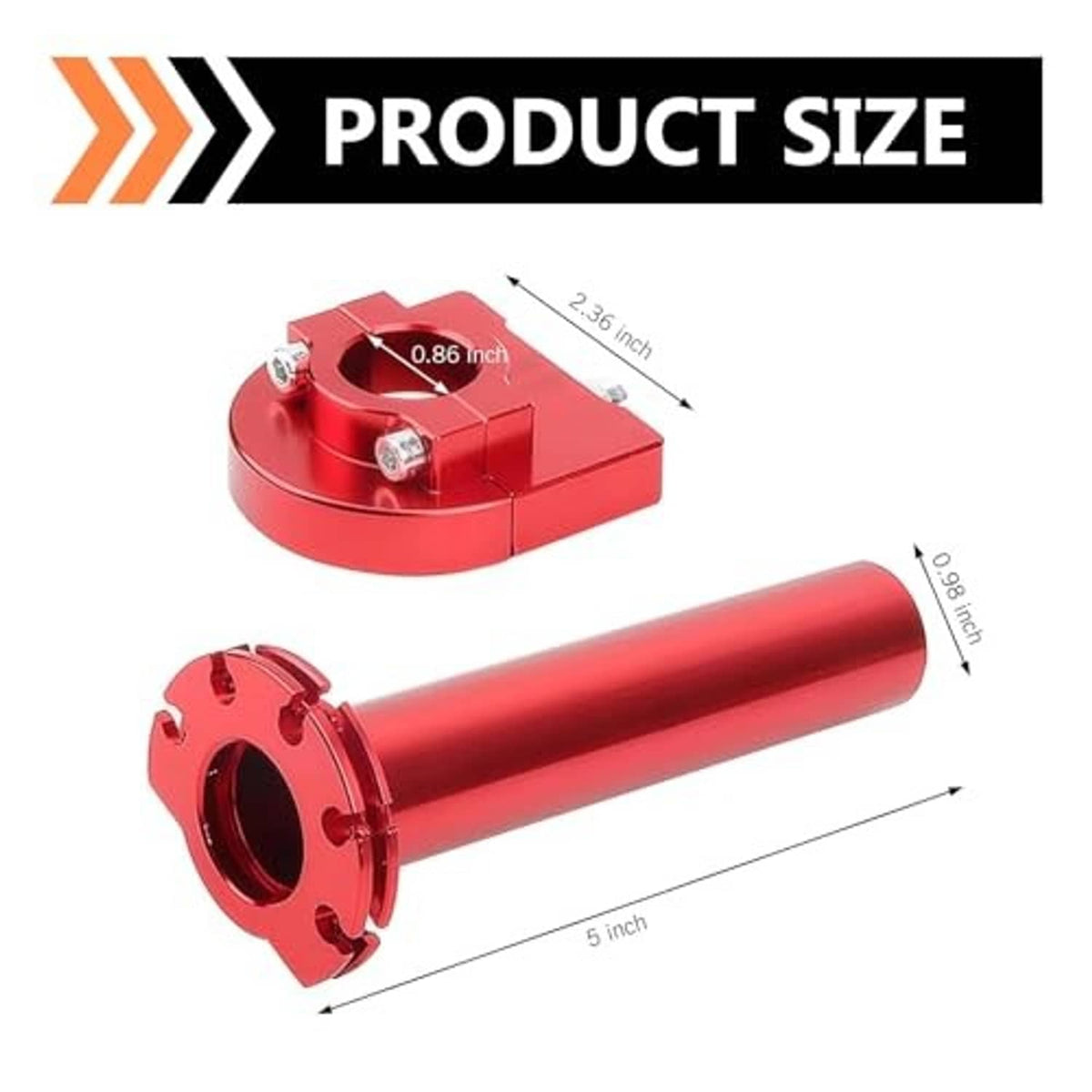 Red motorcycle quick twist throttle handle with mounting clamp and open center bore