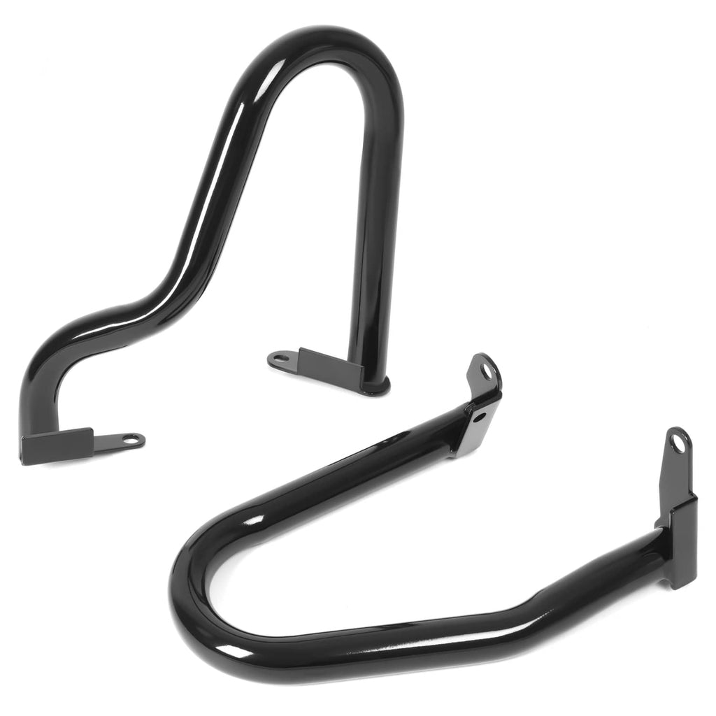 Black engine guard crash bars with curved rails and mounting brackets, side view