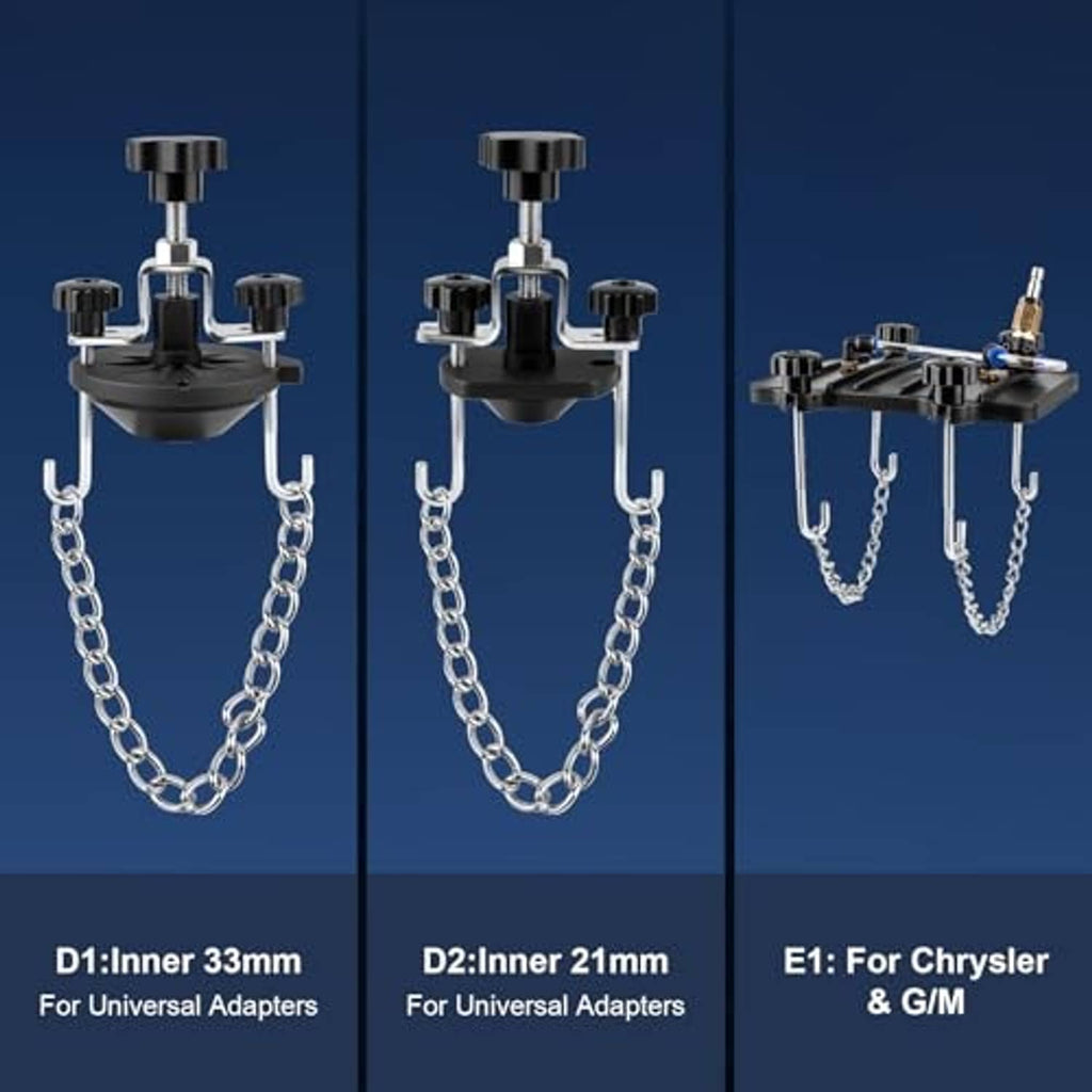 Brake master cylinder adapters with black caps and chrome chains for universal use
