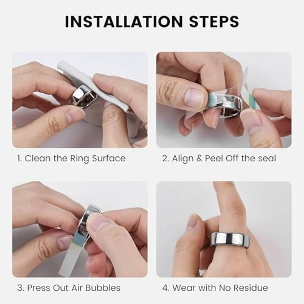 Installation of ultra-thin clear ring skin cover on a smart ring