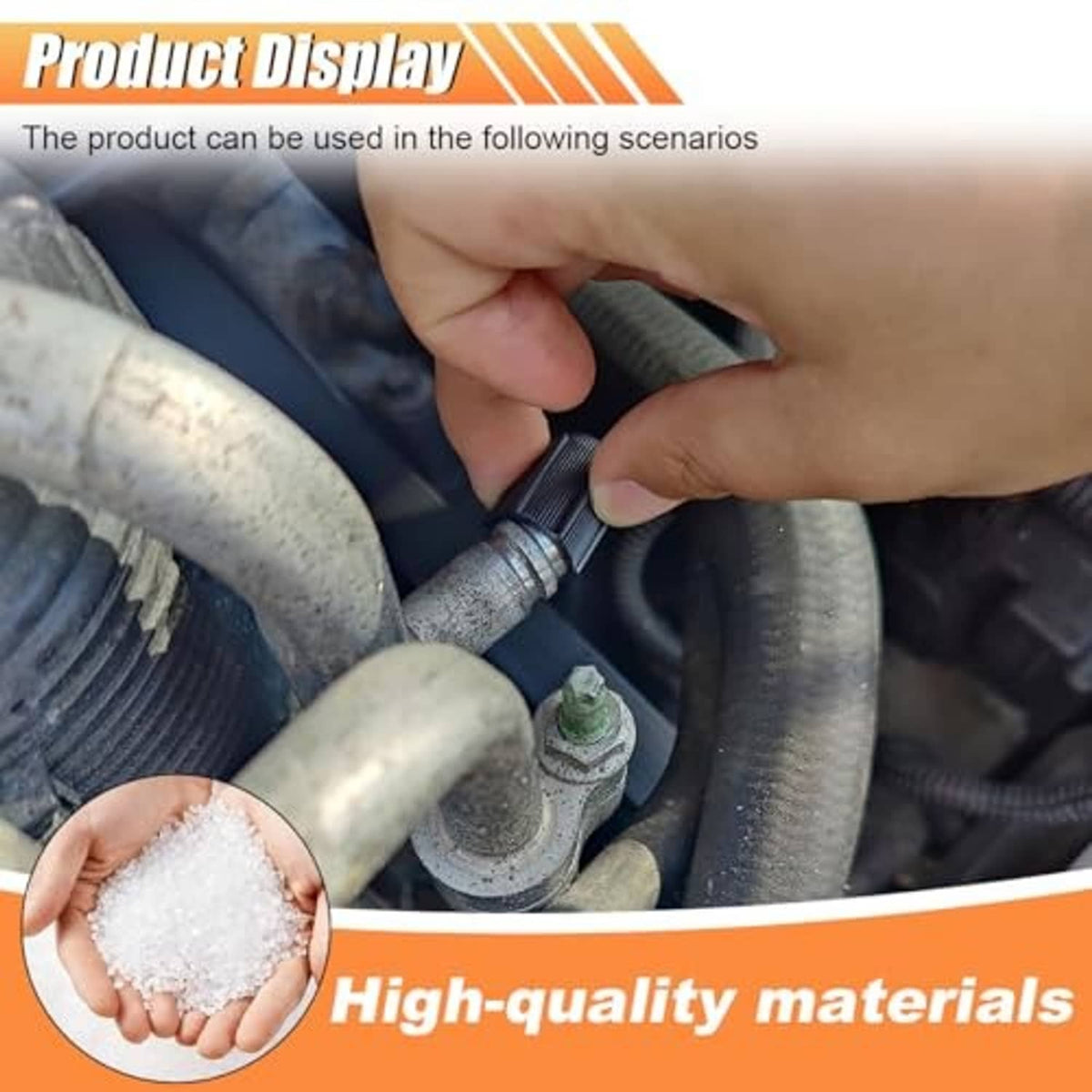 Car A/C valve core kit installation on air-conditioning line with silver valve parts