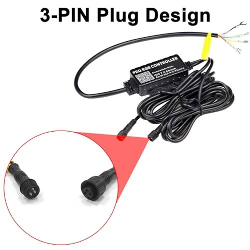RGB controller module with 3-pin plug design on black wiring harness