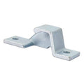 Galvanized metal cam door latch keeper with two mounting tabs and circular holes