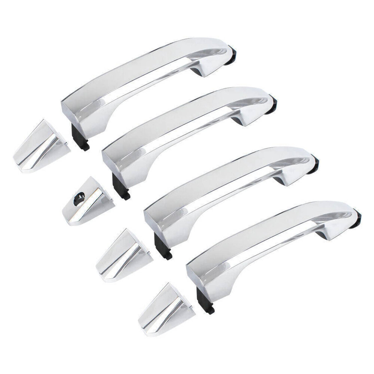 Set of four chrome exterior door handles with black trim clips