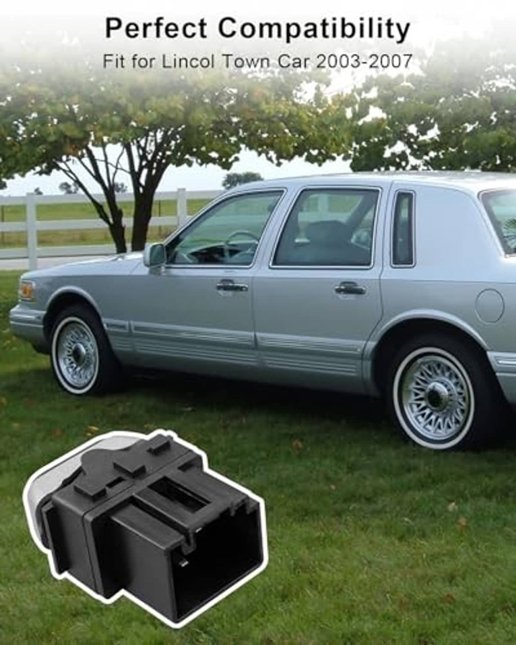 Power door lock and window switch assembly, black housing with gray top and raised button