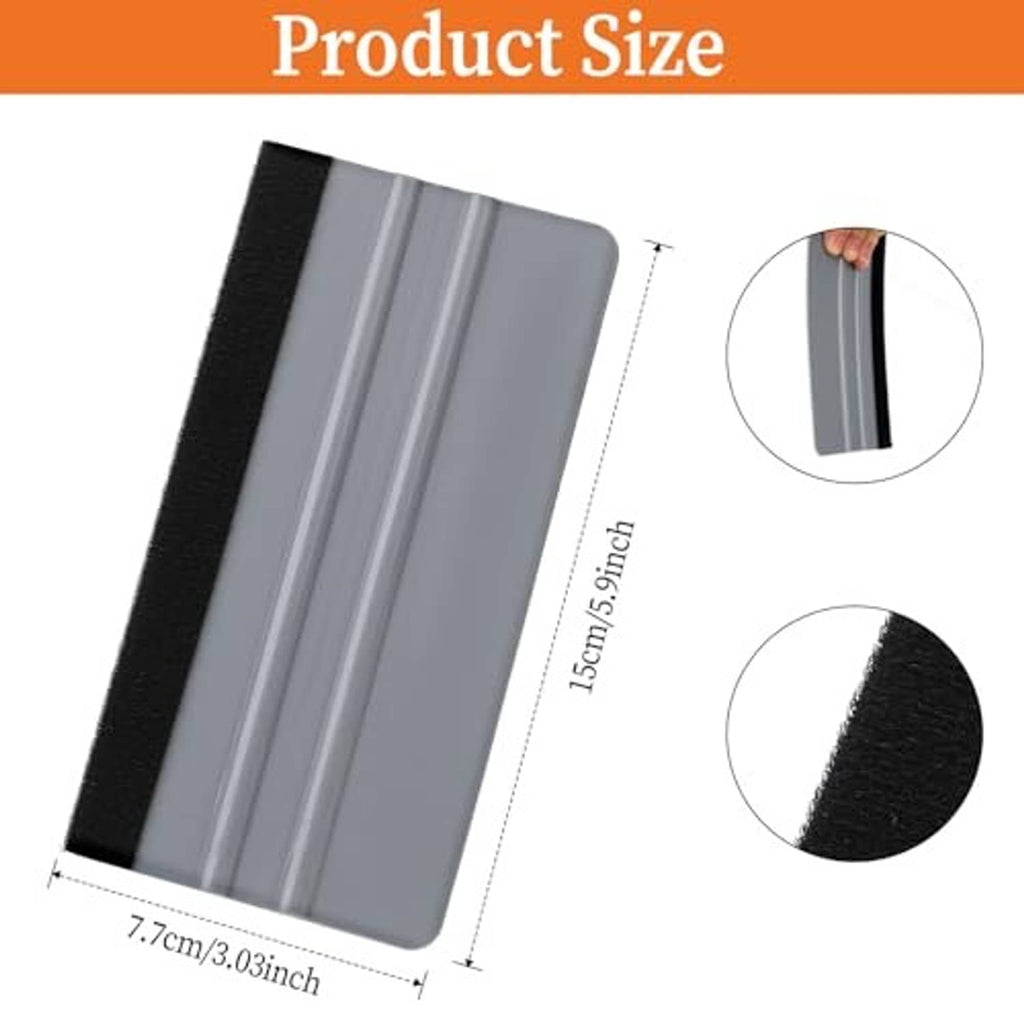 Rectangular felt squeegee tool with gray ribbed pad and black edge backing