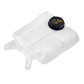 Coolant reservoir tank with black cap, white plastic container