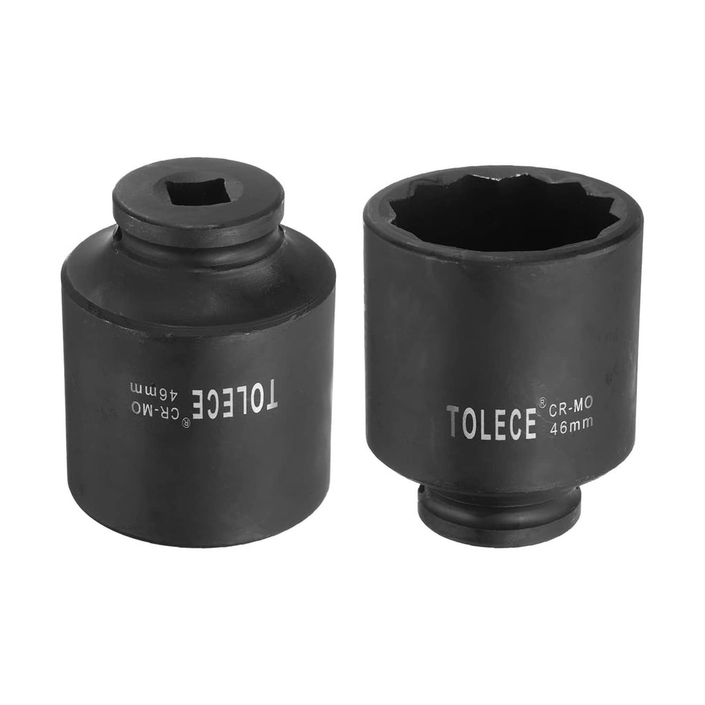 Pair of black deep impact sockets with CR-MO 46mm marking, angled views.