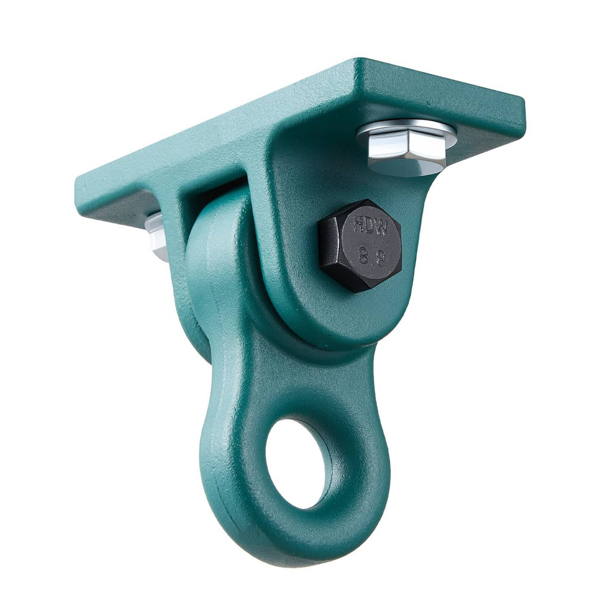 Teal swing hanger hook bracket with locking carabiner detail