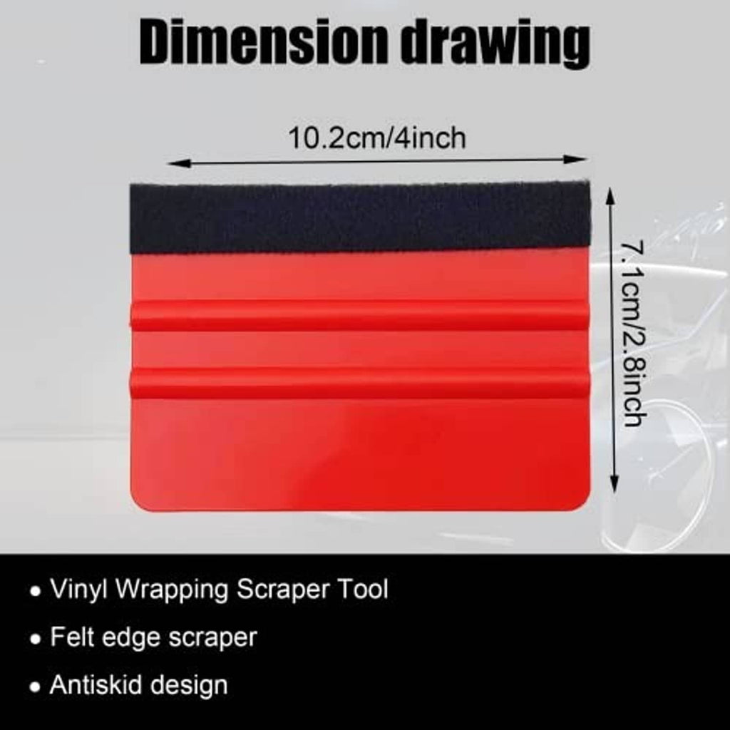 Red felt-edge vinyl wrap squeegee, size 10.2cm wide and 7.1cm high