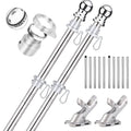 Silver 6 ft flag pole kit with two poles, ball finials, rings, and mounting brackets