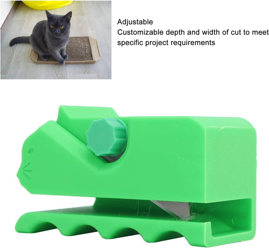 Green adjustable cardboard cutter showing blade area and octagonal locking knob