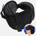 Black travel neck pillow with adjustable headrest straps