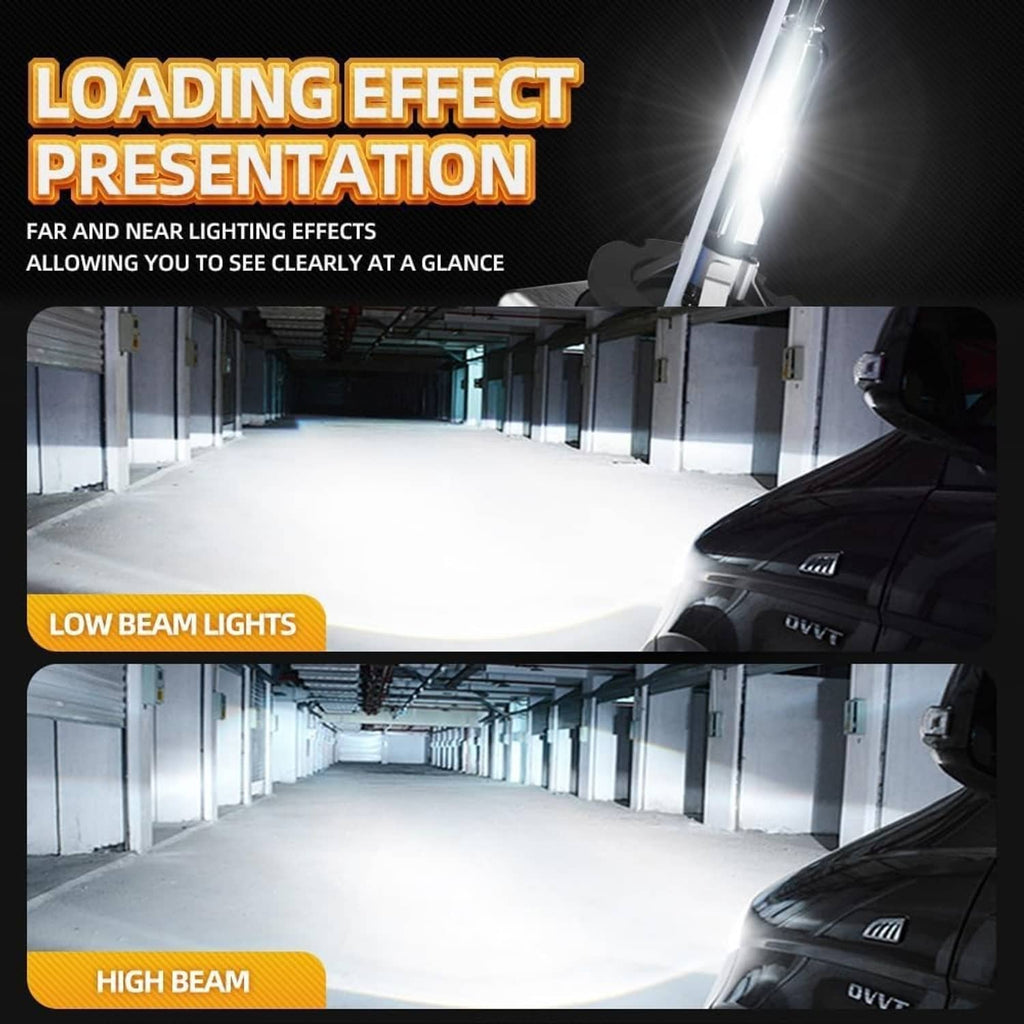 Headlight beam presentation with low and high beam light bulb effect views