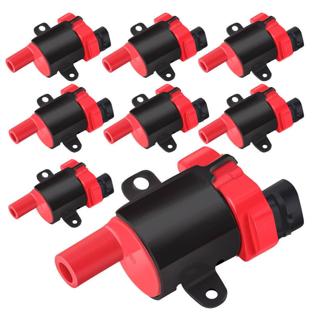 Set of 8 round ignition coils, red boots and black housings