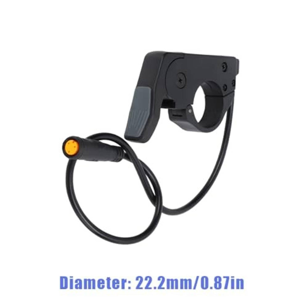 Electric bike thumb throttle handle with orange indicator and black cable