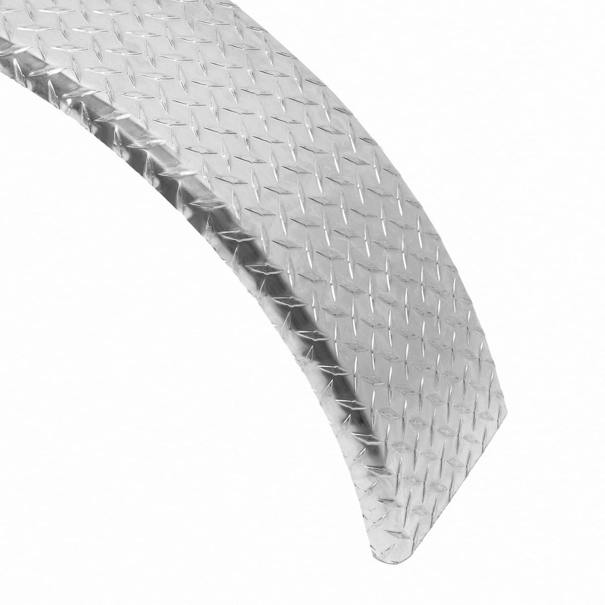 Silver diamond tread plate teardrop fender with pointed lower edge