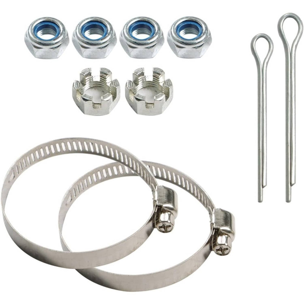 Sway bar hardware kit, metal clamps, nuts, and split pins