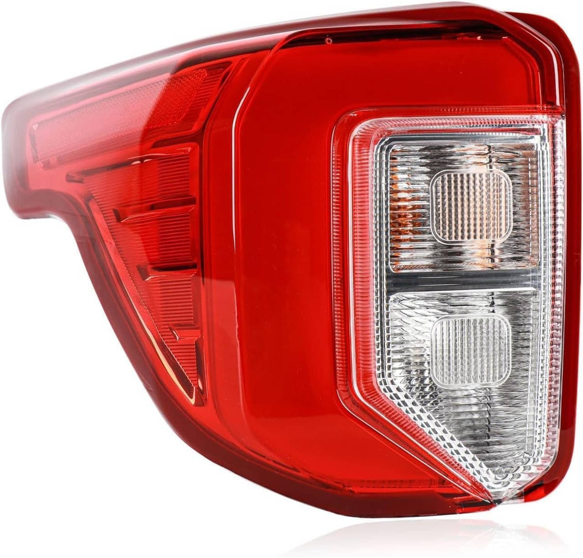 Red LED tail light close-up with clear square reflector lenses