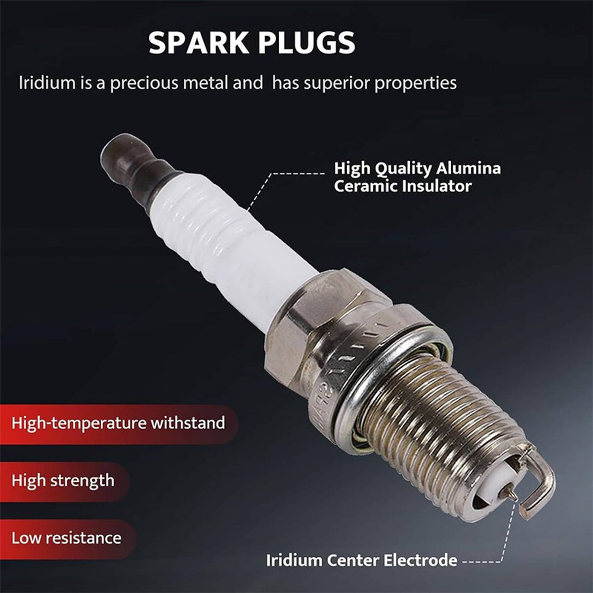 Single spark plug with white ceramic insulator and metal threaded body
