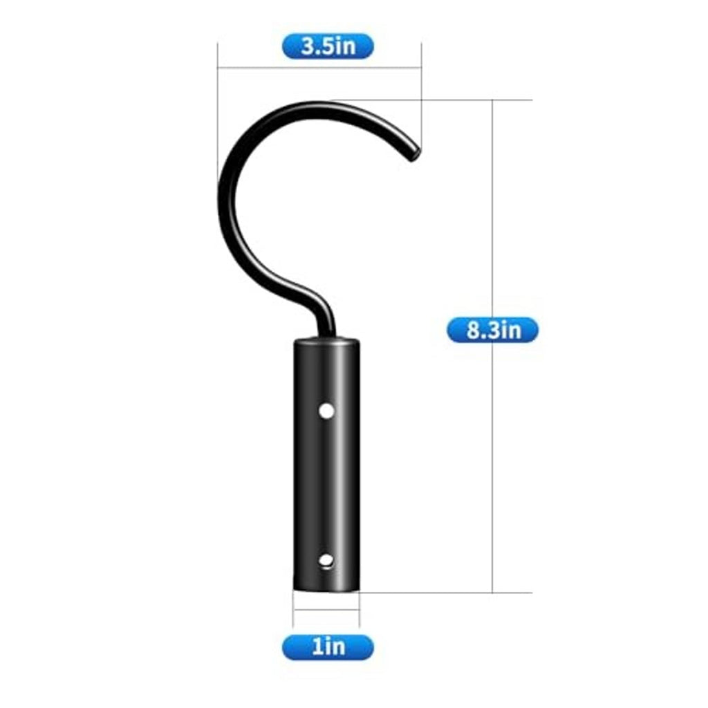 Pool cleaner hook dimensions diagram, arched reach labeled 8.3 in and height 1 in