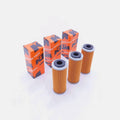 3-pack KTM oil filters with orange pleated cartridges and orange shipping boxes