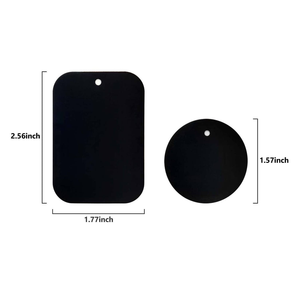 Black adhesive metal plates with sizes: 1.77in square, 2.56in rectangle, 1.57in round