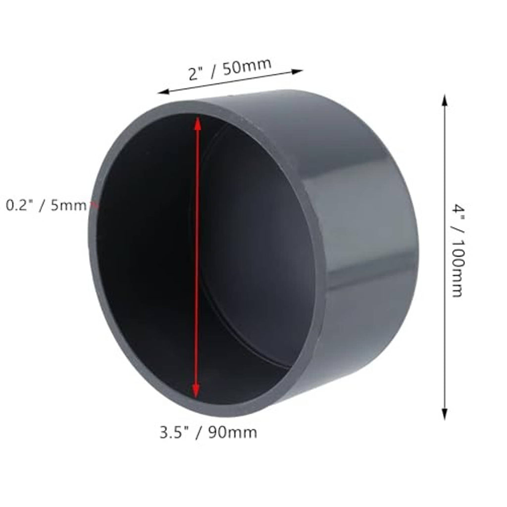 Round PVC pipe end cap plug with dimensions: 2 in / 50 mm